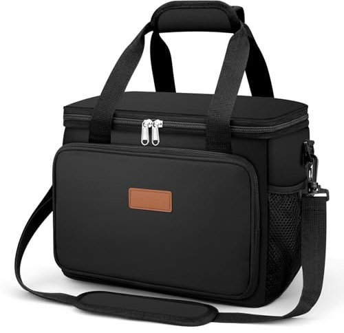 GlasFlength Bolsa Termica Porta Alimentos 15L, Bolsa Comida Trabajo Reutilizable Lunch Bag Portátil con Correa Ajustable Bolsa Isotermica Porta Alimentos para Trabajo Escuela Picnic (Negro)