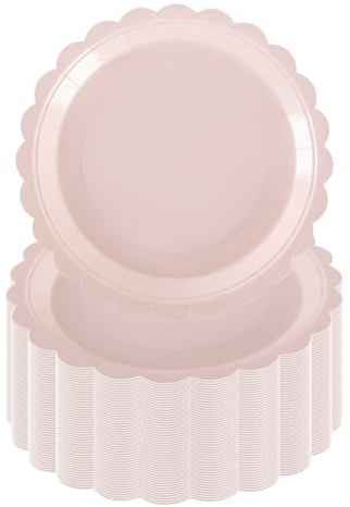PHUNAT Lot de 50 assiettes à dessert en papier, motif fleurs roses de 17,8 cm, décorations de fête rose layette