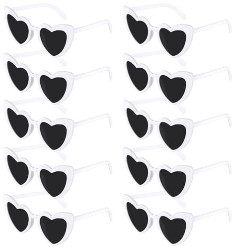 SelfTek Lot de 10 paires de lunettes de soleil en forme de cœur - Blanc - Vintage - Lunettes rétro - Lunettes œil de chat - Tendance et funky - Pour femme - Pour enterrement de vie de jeune fille