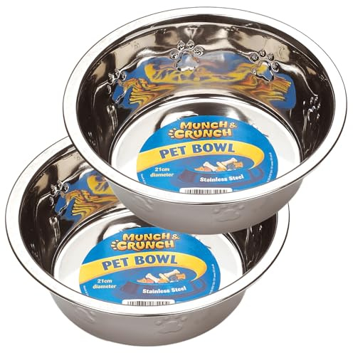 Munch & Crunch Stainless Steel Pet Bowl, Small Size (19 cm Diameter), Set of 2