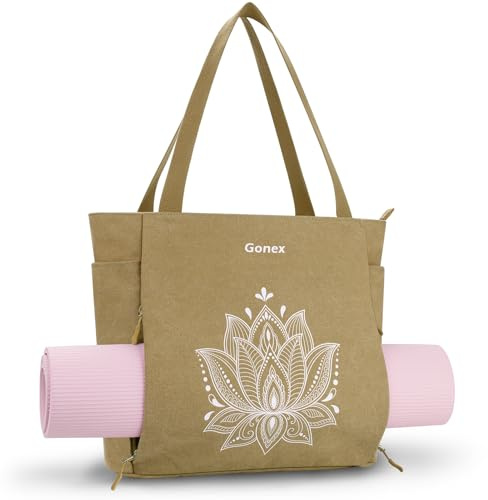 Gonex Yoga Mat Bag, Large Tote Bag with Multi Pockets for Women Men, Canvas Mat Carrier, Full Zipper Easy Access for Pilates Gym Travel
