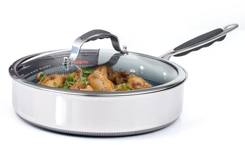 Crystals PFOA Free Frying Pan with Lid – 28cm/ 11 Inches – Non-Stick For all Induction Hobs | Scratch Resistant | Extra Deep Large | Chemical Free | Stainless Steel Skillet | Cool-Touch Plastic Handle