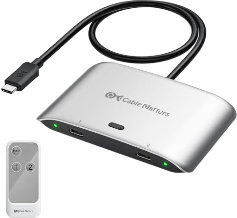 Cable Matters 20G USB C Switch für 2 Computer, 140W PD, bis zu 8K@30Hz unter Windows, 4K@60Hz unter macOS, Nutzung eines Thunderbolt 4 Monitors/Docks (Nicht für Docks mit angeschlossenem Kabel)