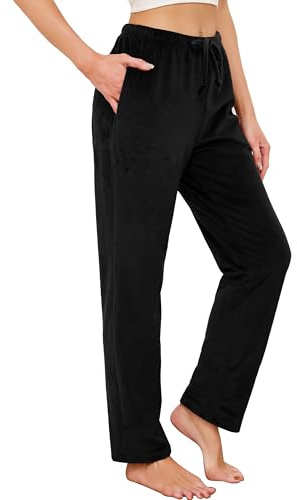 Vlazom Women Fleece Pyjamas Pants Super Soft Lounge Pant Winter Warm Trousers for Loungewear Sleepwear with Drawstring & Pockets Black,L