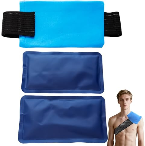 Ice Packs for Injuries Reusable(3 Piece Set) - Multipurpose Reusable Hot & Cold Ice Pack with Strap for Shoulder, Treats Sports Injuries, Chronic Pain, Joint Stiffness, Swelling, Pain & More.