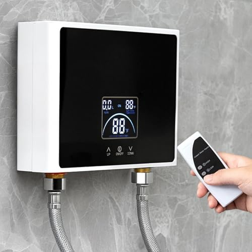 Tankless varmvattenberedare elektrisk – 220 V 5 500 W omedelbar varmvattenberedare med LED-skärm, 30–55 ℃, klar för kontakt i badrum, kök