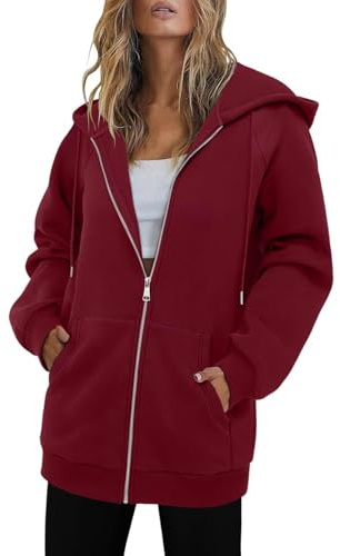 KUIH Women's Longline Hoodie Full Zip Fleece Jacket Warm Coats Ladies Long Hoode Sweatshirt with Pockets Loose Jumpers Sweat Top Fleece Hoodies With Drawstring Thermal Outerwear Womens Cardigans