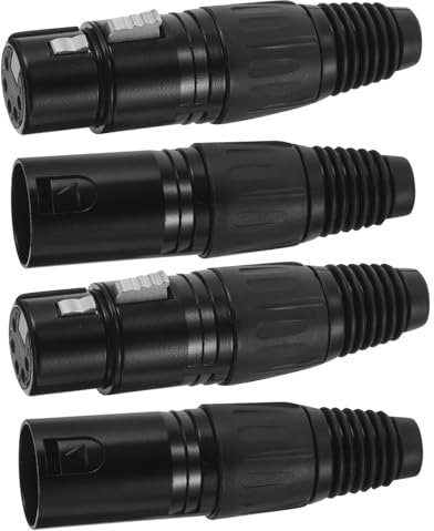 DIYEAH Lot de 4 connecteurs XLR noirs à 5 broches : adaptateurs d'extrémité de câble audio – connecteurs XLR-M et -F à 5 broches de remplacement – extrémités de câble de microphone pour