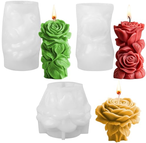 dellyy 3 pezzi stampo silicone fiori, Stampi Silicone per Candele Adatto per San Valentino, Matrimoni, Appuntamenti e Altre Occasioni per Creare un'atmosfera Romantica