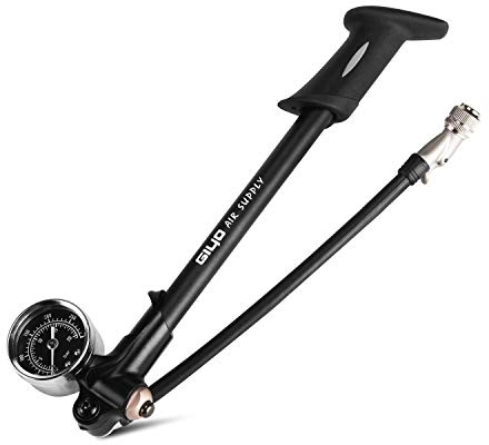 Giyo High Pressure Shock Pump, (300 PSI Max) for Fork & Rear Suspension, Lever Lock on Nozzle No Air Loss (Black)