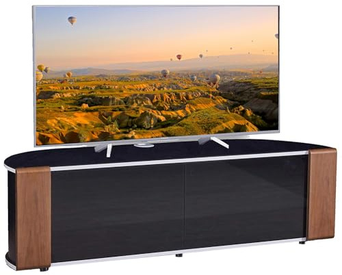 MDA Designs Sirius 1600 Cabinet with BeamThru Remote-Friendly Gloss Black with Walnut/Oak Interchangeable Trims for Flat Screen TVs up to 70