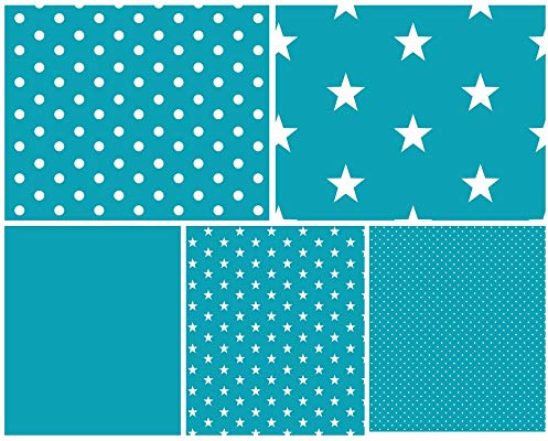 babrause® Stoffpaket Baumwollstoff 5x(50x150cm) Öko Tex zertifiziert - Patchworkstoffe (türkis)