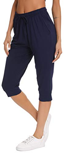 Vlazom Women's Capri Pyjama Bottoms Casual Lounge Pants Navy Blue,XL