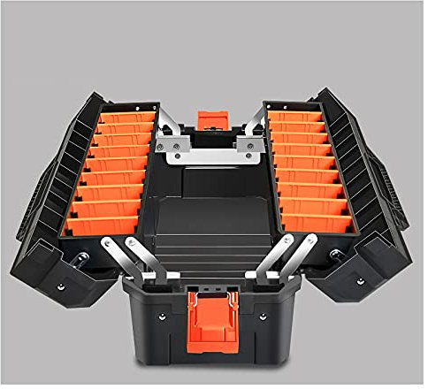 Werkzeugbox Werkzeugkasten Tragbare Werkzeugkasten Große Dicke Kunststoffaufbewahrungsbox mit Organizer-Tablett und Teiler-Falten-Doppel-Clamshell-Werkzeuge-Container Werkzeugkoffer (Size : F19inch)