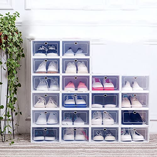 SanBouSi 20 scatole trasparenti per scarpe in plastica, impilabili, per uomini e donne