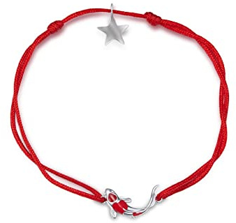 Qings Koi-armband med rött snöre 925 sterlingsilver lycklig röd karpfisk gnistrande stjärna 13–26 cm justerbart rep dekorativ smyckesgåva för kvinnor och flickor, 13 centimeters, Sterlingsilver, Cubic