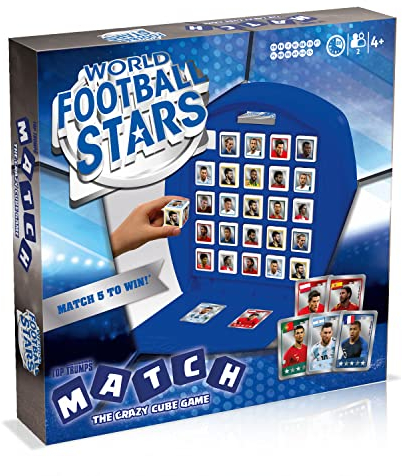 Top Trumps World Football Stars Match The Crazy Cube Game, play with the world’s best football players from Messi, Ronaldo, Neymar and Kane, travel board game, gift and toy for Boys and Girls Aged 4.