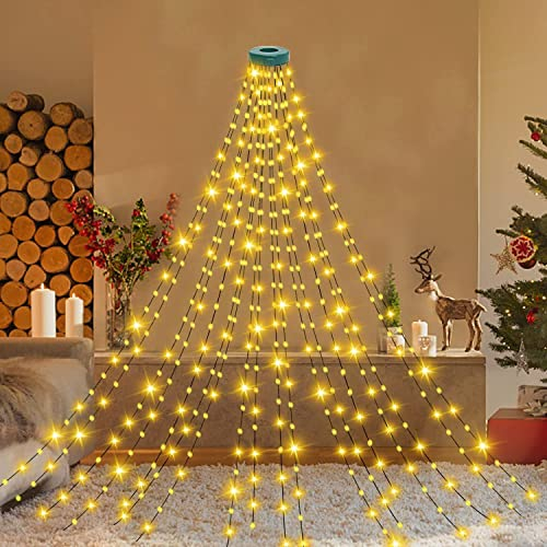 Dekofun Luci Albero di Natale 400 LED 2Mx16 Fili Mantello Luci Albero di Natalizie con Anello, 8 Modalità Luce Alberi di Natale a Cascata Impermeabile Catena Luminosa Natalizi per Interno Esterno