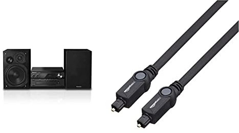 Panasonic SC-PMX90 -Microcadena con Altavoces de Bambú- Negro + Amazon Basics Cable óptico de Audio Digital Toslink (1 m)