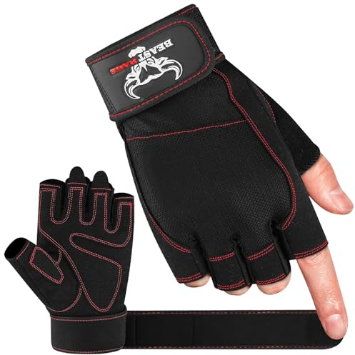 Beast Rage Fitness-Handschuhe, Gewichtheber-Handschuhe, rutschfest, gepolstert, Handfläche, elastisch,für Crossfit, Workout, Training, Radfahren, Übung, Halbfinger-Handschuhe für Männer und Frauen