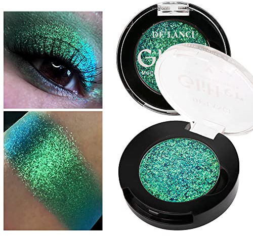 Afflano Single Green Eyeshadow - Highly Pigmented Multichrome, Color Changing Forest Glitter, Holographic Chrome Eye Shadow for Green Eye Makeup