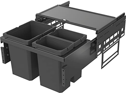 VAUTH-SAGEL Envi Space S Einbau Abfallsammler KB 600mm, Mülleimer 2 Fächer Abfalltrennsystem mit Frontanbindung im Spülenunterschrank 1x 12l und 2x 15,5l, Kunststoff lavagrau