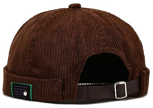 XYIYI Brown Men Corduroy Brimless Hats Docker Cap Sailor Cap Worker Hat Rolled Cuff Retro Beanie Hat