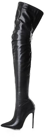 YING LAN Over the Knee High Boots for Women Sexy Zipper Pointed Toe High Heel Faux Leather Surgical Stretch Riding Thigh High Boots Black Size 8.5