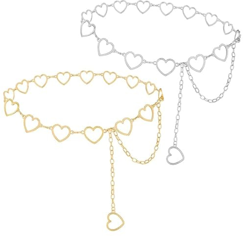 Visxcnu 2pcs Cinturón Mujer Dorado Ancho Con Cadena Elástica Hoja, Ajustable Metálico Para Boda Fiesta, Vestido, Jeans
