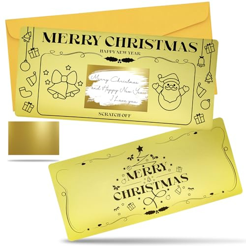 Teyomi 1 tarjeta navideña con sobre, tarjeta de rascar navideña, regalo sorpresa, tarjeta de feliz año nuevo, boleto dorado para escribir tu propio especial para novia, esposa, familia, amigo, niño
