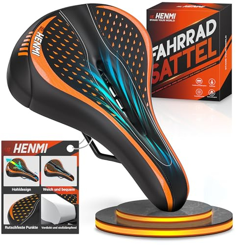 HENMI Sella da bicicletta da uomo e da donna, confortevole, traspirante, ammortizzante, ergonomica, con molla dinamica, per mountain bike, trekking, e-bike, bici da corsa