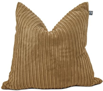 rucomfy Beanbags Corduroy Bean Bag Square Floor Cushion with Filling & Washbag - Machine Washable Adults Extra Large Pillow Cushion & Seating - Living Room & Bedroom Furniture - 68 x 68cm (Caramel)