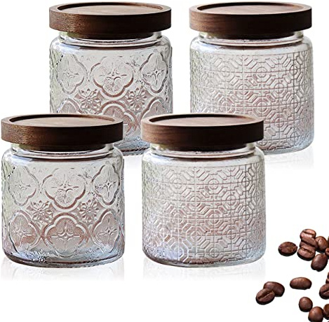 BigKing Juego de 4 tarros de vidrio vintage, recipiente transparente para alimentos, tarros de vidrio para almacenamiento de café, té, azúcar, especias, harina, frijoles, frutos secos, galletas (450