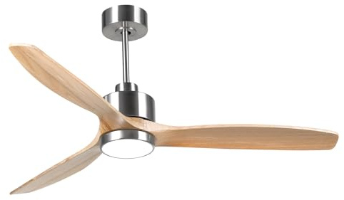 OFANTOP 132 CM Moderner Deckenventilator aus Holz mit Beleuchtung, Fernbedienung, leiser umschaltbarer Gleichstrommotor für Schlafzimmer, Wohnzimmer und Garage, Naturholz