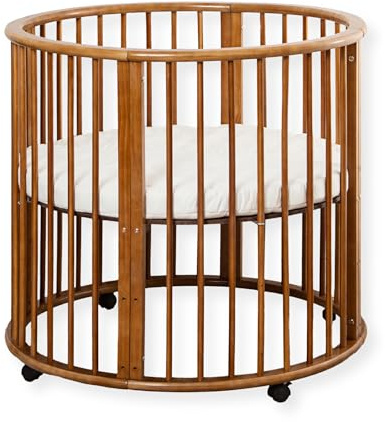 Buxibo - Baby Box - Rund Trälekbox - Lekhage - Med Madrass - 91x91x85 cm - Brun