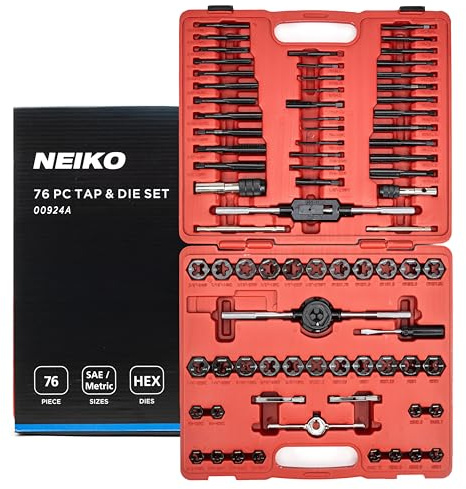 NEIKO Tap and Die Set, 76 Piece, Metric and Standard, Rethreading, Cutting, Repairing Threading Tool for External & Internal Thread Tap Set, SAE & MM, Hex Die, UNC, UNF, AND NPT Threads, Complete Kit