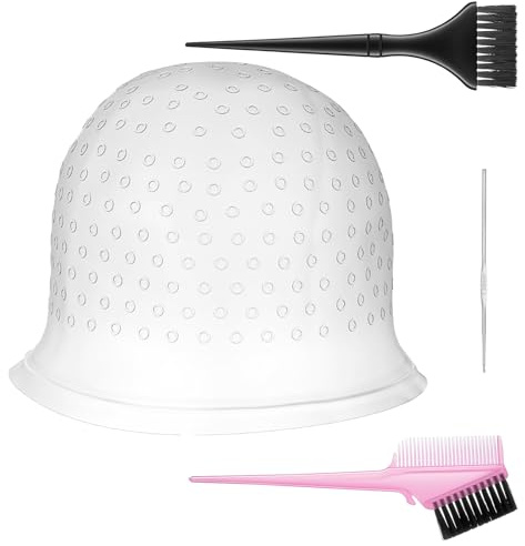 Silicone Highlight Hair Cap with Brushes and Needle, Professional Reusable Highlighting Poked Hole Hooks for Color Hair Salon Hairdressing Dyeing Staining Tools for Women Men