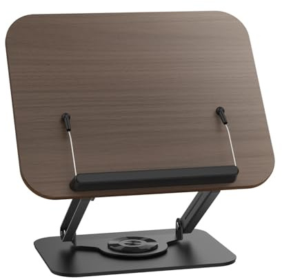 Xiuganpo Supporto Compatto per Libri, Supporto Regolabile, Base Girevole a 360°, per Laptop con Spartito Musicale, Tavola in Legno in Acciaio Al Carbonio (BLACK)