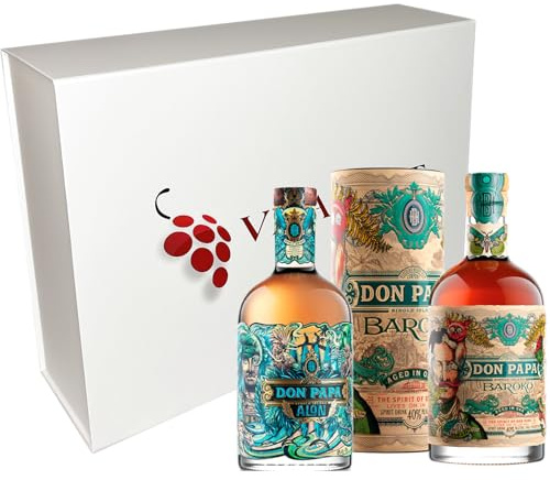 VINADDICT Don Papa Rum Geschenkset, Baroko und Alon, 2 Flaschen à 70cl, 40% Alkoholgehalt, Philippinischer Premium Rum in Geschenkbox