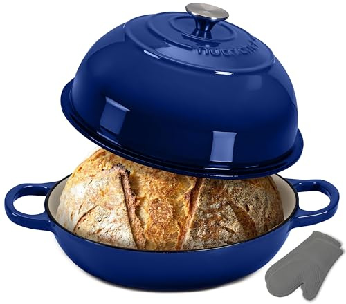 NutriChef Teglia per Pane in Cassetta 26x13 cm in Ghisa Smaltata con Coperchio, Stampo Pane in Cassetta per Pollo Arrosto, Spezzatino di Manzo e Bistecca di Carne, Blu