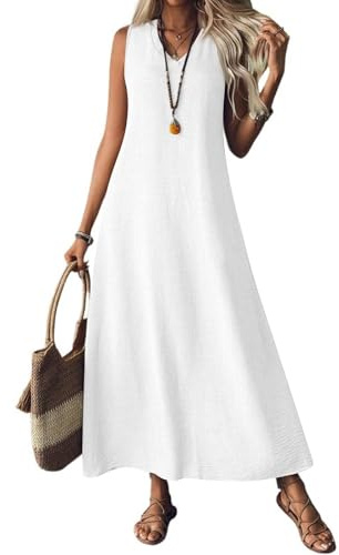 Vestido De Sin Mangas para Mujer Vestidos Verano Casual Ropa Clásico Vestidos Playa Mujer Moda Fiesta Invitada Boda Dresses Sexy Primavera Vestido Blanco XXL