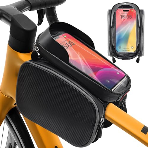 JNUYISW Styrväska, cykel, vattentät cykel, ramväska med TPU pekskärm, mobilficka, övre rörväska för smartphones upp till 6,8 tum cykelväska, ram för e-cykel, MTB, gravelbike, racercykel