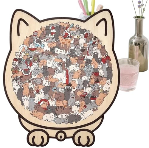 Genérico Gatti per adulti - Giochi educativi da 135 pezzi, decorazione in legno, per bambini in età prescolare, ragazze e ragazzi, forma di motivo felino, cornice per opere d'arte