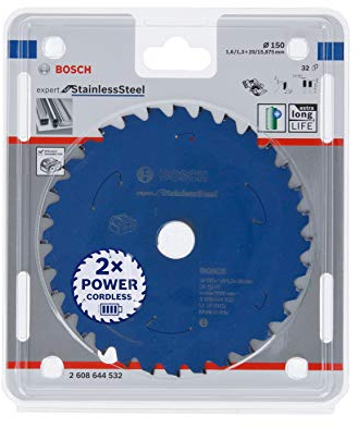 Bosch Professional Disco de sierra circular Expert for Stainless Steel (acero fino, 150 x 20 x 1,6 mm, 32 dientes, accesorio de sierra circular sin cable)
