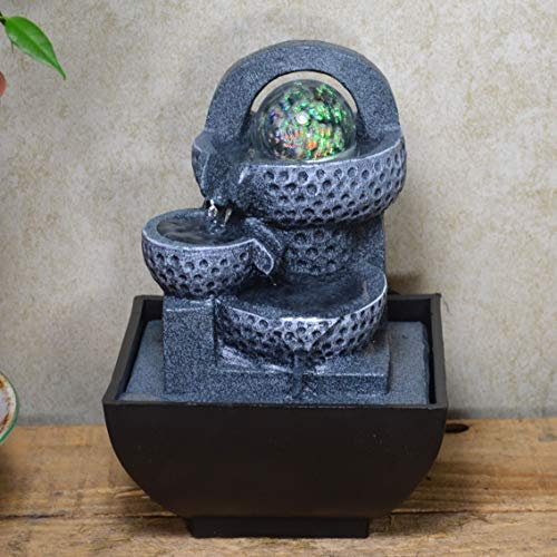 Fiesta Studios Grey Pots with Light Ball Water Fountain With LED Light Perfect Indoor Water Feature Gift Idea H18cm