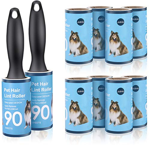 juehu Rullo di lanugine da 2 Manici e 10 ricariche Fogli Rulli adesivi leva peli lint roller Rotoli adesivi per peli Spazzole adesive Rotolo Rullo levapelucchi adesivo Capelli,Peli di Cane/Gatto