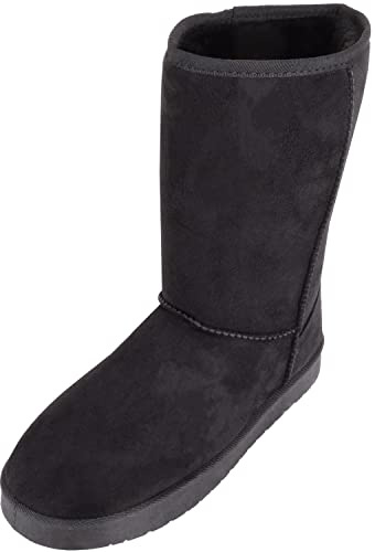 ABSOLUTE FOOTWEAR Womens Easy Slip On Warm Winter Cosy Outdoor Boot with Thick Faux Fur Inners - Black - UK 7 / EU 40