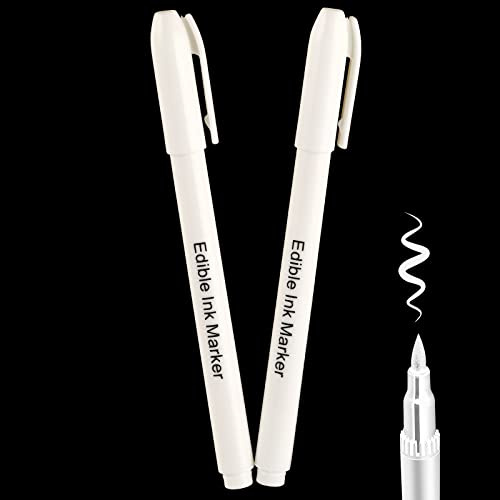 Fanika 2PCS White Edible Markers for Cookie Decorating, Smooth Tip Food Grade Gourmet Writer for Chocolate, Fondant, Macaron, Fondant, Edible Pens for Halloween, Christmas