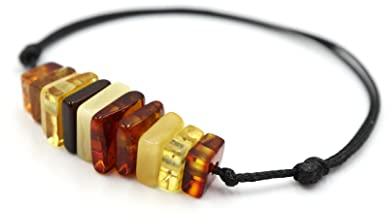 amber-us Baltisches Bernsteinarmband auf Faden | einstellbare Länge 16-20 cm | Hergestellt aus natürlichen, authentischen, gemischtfarbigen Bernsteinperlen | Zertifiziertes Bernstein-Armband