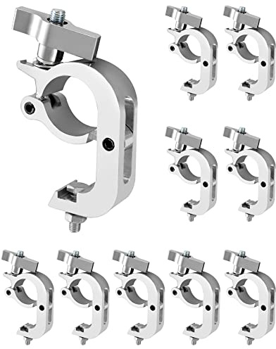 QWORK Lighting Truss Hook Clamp 1.77-2 (45–51mm), 10 Pack 440lbs Load Aluminum Clamp, Knob-Tightened Quick Mount for Stage DJ Event Light Fixtures on Round Truss Tubes